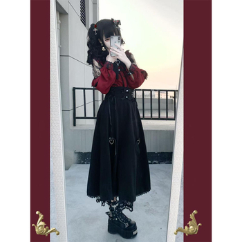 Ženski dvodijelni Lolita set: bluza s čipkom u japanskom stilu i suknja s visokim strukom