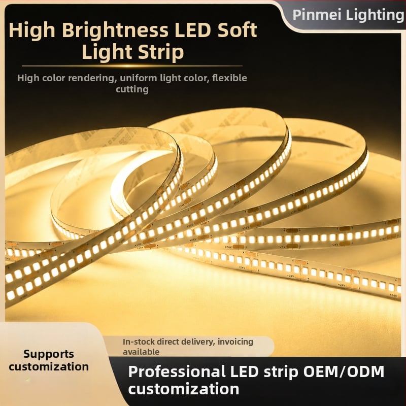 12V/24V samoljepljiva LED traka za ormariće i plafone, unutarnje linearno osvjetljenje, 2835 SMD, 240 LED, 10 m rola, CRI 85, kut snopa 120°