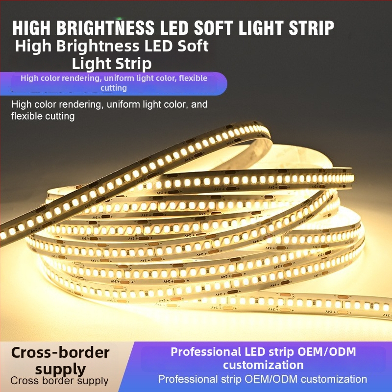 12V/24V samoljepljiva LED traka za ormariće i plafone, unutarnje linearno osvjetljenje, 2835 SMD, 240 LED, 10 m rola, CRI 85, kut snopa 120°