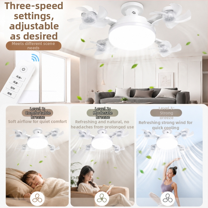 Tichý integrovaný stropný ventilátor E27 so svetlom, diaľkovo ovládaný multifunkčný domáci ventilátor