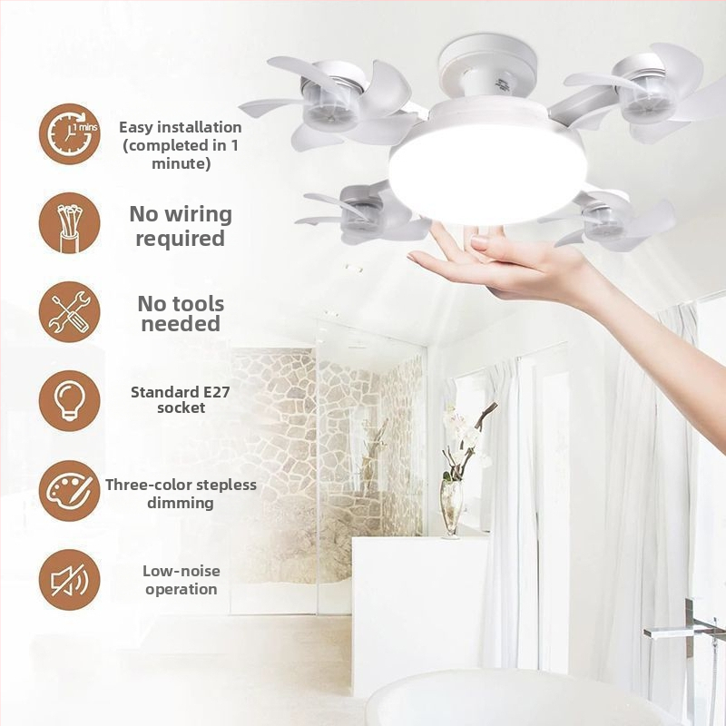 Tichý integrovaný stropný ventilátor E27 so svetlom, diaľkovo ovládaný multifunkčný domáci ventilátor