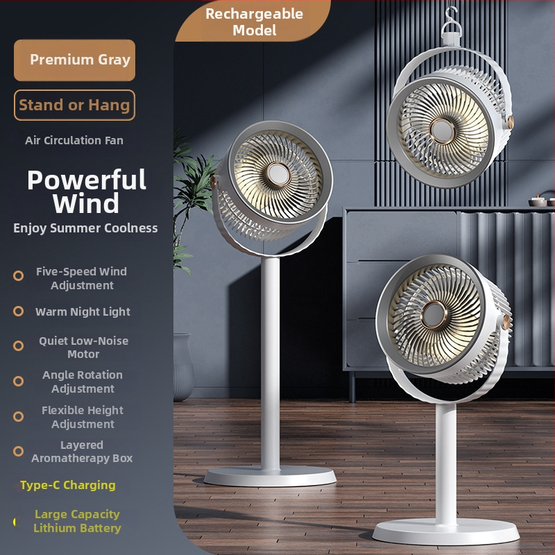 Légkörforgató ventilátor, csendes asztali és álló kivitel, 3 lapát, újratölthető, távirányító, modell F900