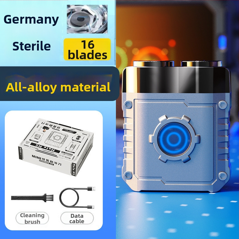 Vízálló mini elektromos borotva férfiak számára, utazó méret, forgó kétfejű fej, alumíniumötvözet test, nedves/száraz használat, újratölthető