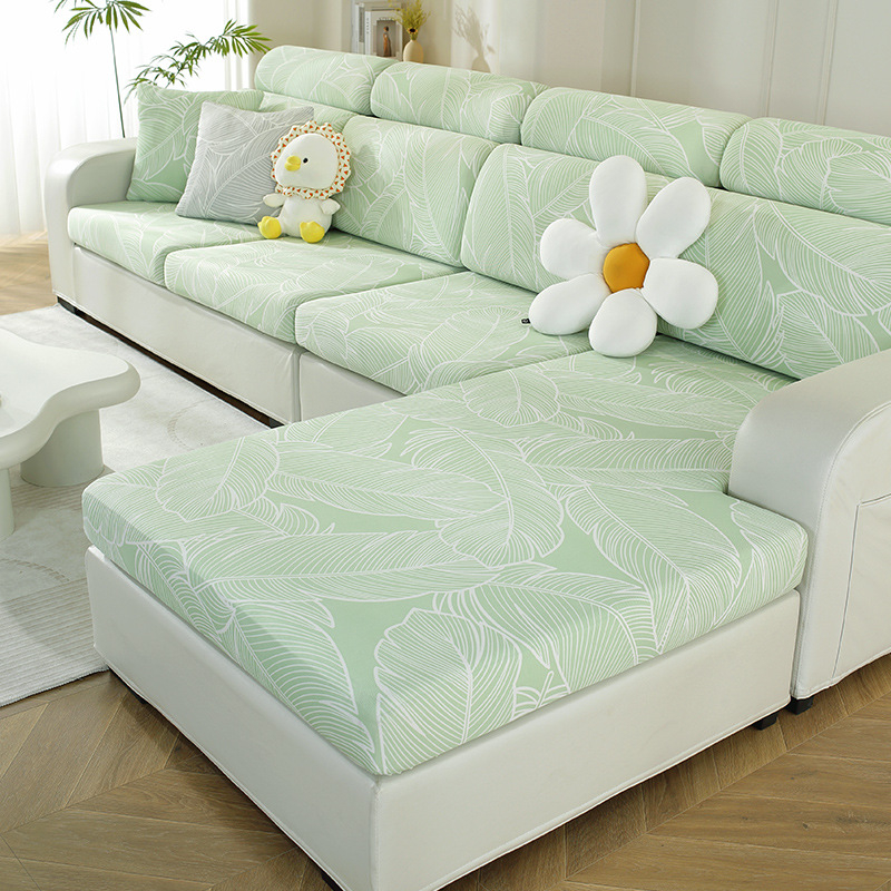 Navlaka za kauč za ljeto, potpuno pokriće, univerzalna veličina, moderni minimalistički stil, elastična, tkanina ice silk s uzorcima listova i pruga