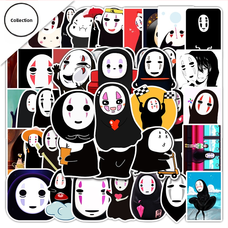 50 vodeodolných nálepiek s kreslenými postavičkami zo seriálu Spirited Away No-Face a Chihiro na batožinu, notebooky a autá