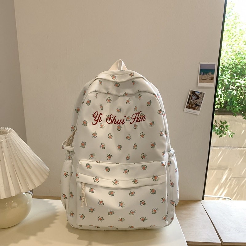 Nylon ruksak s floralnim uzorkom, velika kapacitet 20–35 L, udobne zakrivljene naramenice, za srednju školu i fakultet, može primiti 15-inčni laptop
