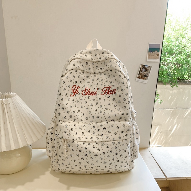 Nylon ruksak s floralnim uzorkom, velika kapacitet 20–35 L, udobne zakrivljene naramenice, za srednju školu i fakultet, može primiti 15-inčni laptop