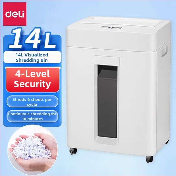 Deli 9920_ Θρυμματιστής εγγράφων με ασφάλεια επιπέδου 4 για γραφείο και οικιακή χρήση, ορατός κάδος, ισχυρή απόδοση, κόβει 6 φύλλα κάθε φορά, 14 L