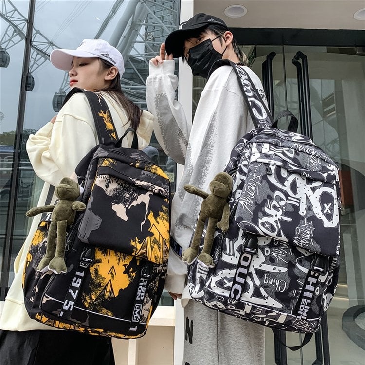 Rucsac școlar cu design graffiti, capacitate mare, unisex pentru elevi de gimnaziu și liceu