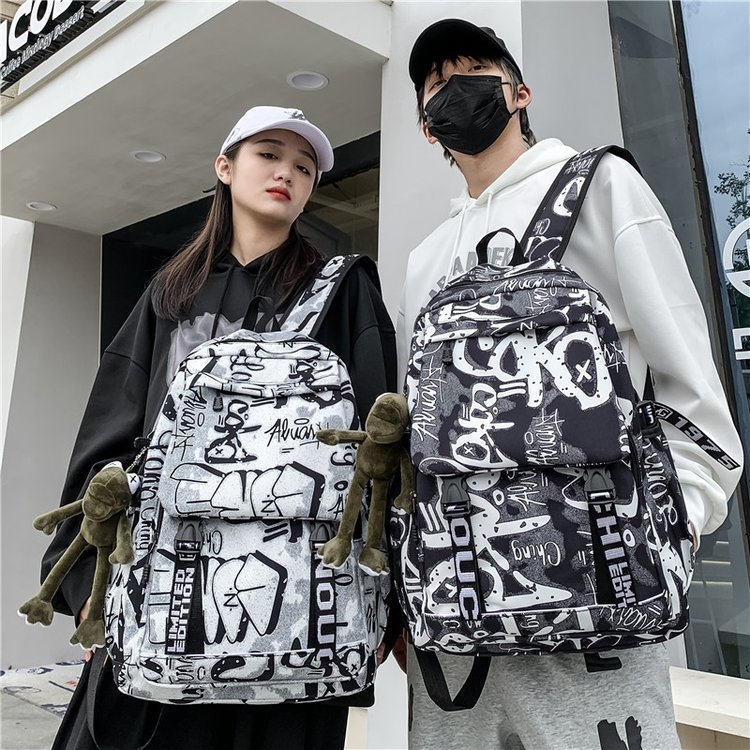 Rucsac școlar cu design graffiti, capacitate mare, unisex pentru elevi de gimnaziu și liceu