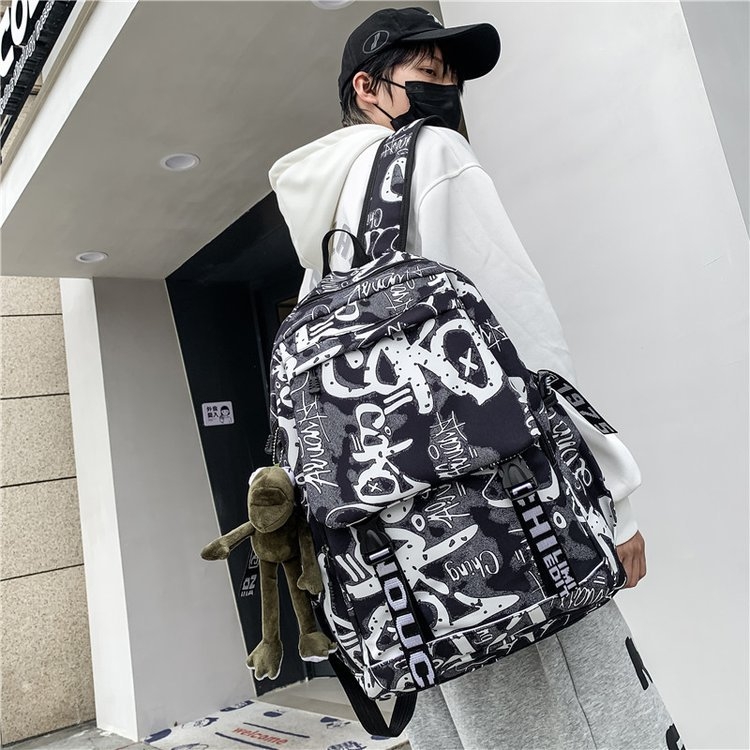Rucsac școlar cu design graffiti, capacitate mare, unisex pentru elevi de gimnaziu și liceu