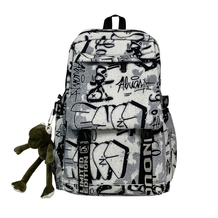 Rucsac școlar cu design graffiti, capacitate mare, unisex pentru elevi de gimnaziu și liceu