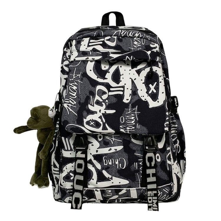 Rucsac școlar cu design graffiti, capacitate mare, unisex pentru elevi de gimnaziu și liceu