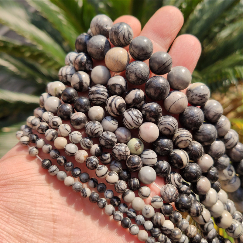 Prirodne crne okrugle perle od kamena, 8 mm – labave perle za ručno pletene narukvice i ogrlice, DIY nakit materijal