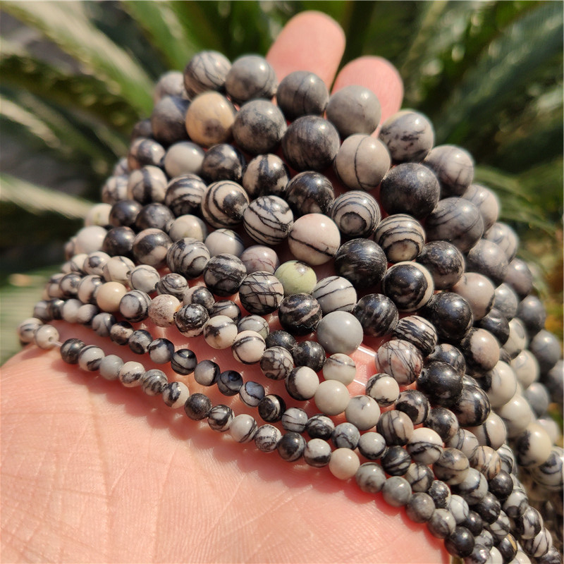 Prirodne crne okrugle perle od kamena, 8 mm – labave perle za ručno pletene narukvice i ogrlice, DIY nakit materijal