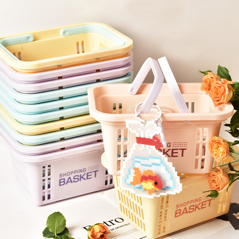 Macaron színű műanyag tárolókosár DIY kézműves anyagokhoz, hordozható leeresztő kosár