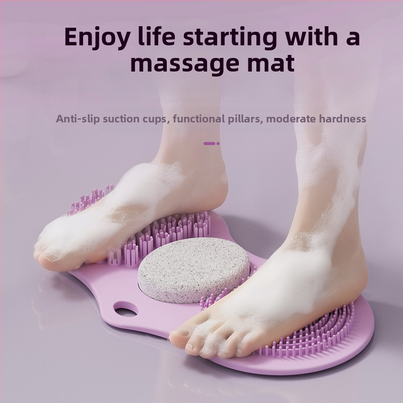 Akupresúrna podložka na nohy do kúpeľne s bambusovou drhnúcou podložkou, exfoliátorom z vulkanických kameňov a mäkkou gumenou podložkou na nohy