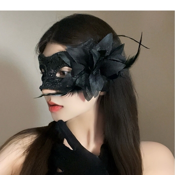 Halloween polu-lice maska s čipkom i perima – rekviziti za zabave za odrasle i djecu