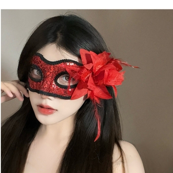 Halloween polu-lice maska s čipkom i perima – rekviziti za zabave za odrasle i djecu