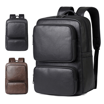 Rucsac din PU pentru laptop, bărbați, 15,6 inch, stil de afaceri, culoare solidă