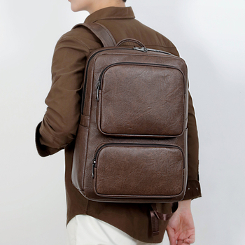 Rucsac din PU pentru laptop, bărbați, 15,6 inch, stil de afaceri, culoare solidă