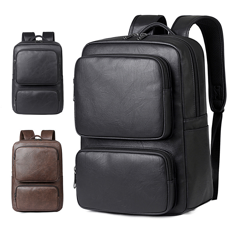 Rucsac din PU pentru laptop, bărbați, 15,6 inch, stil de afaceri, culoare solidă