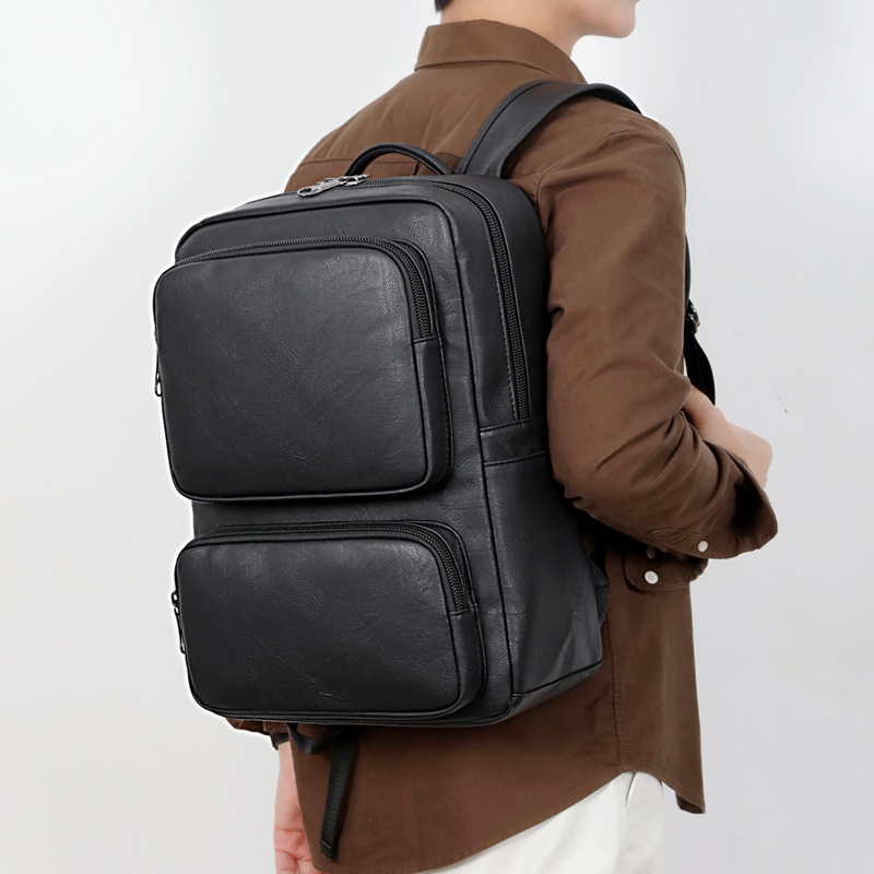 Rucsac din PU pentru laptop, bărbați, 15,6 inch, stil de afaceri, culoare solidă