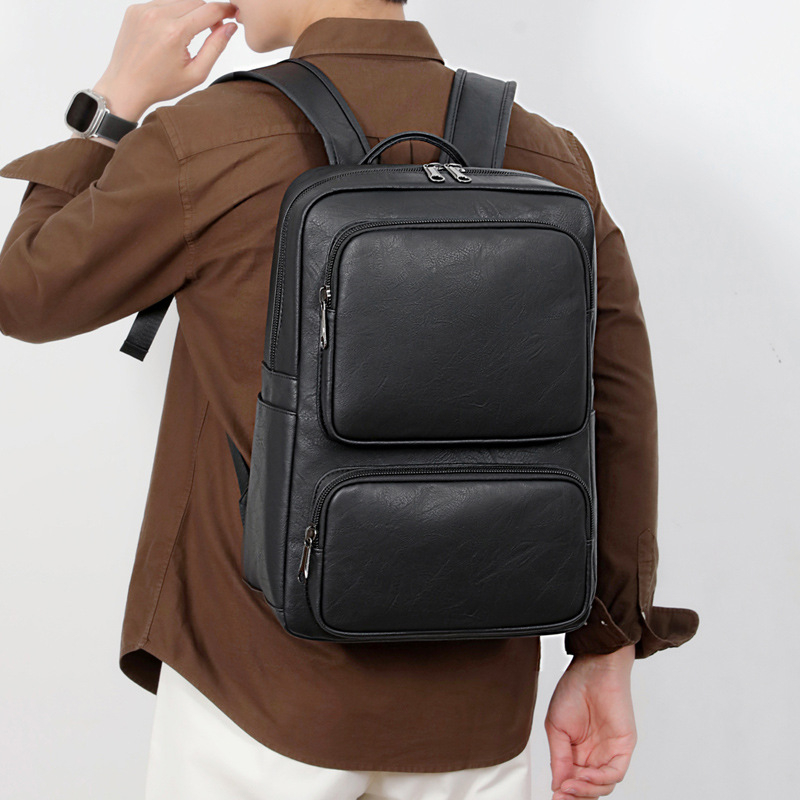Rucsac din PU pentru laptop, bărbați, 15,6 inch, stil de afaceri, culoare solidă