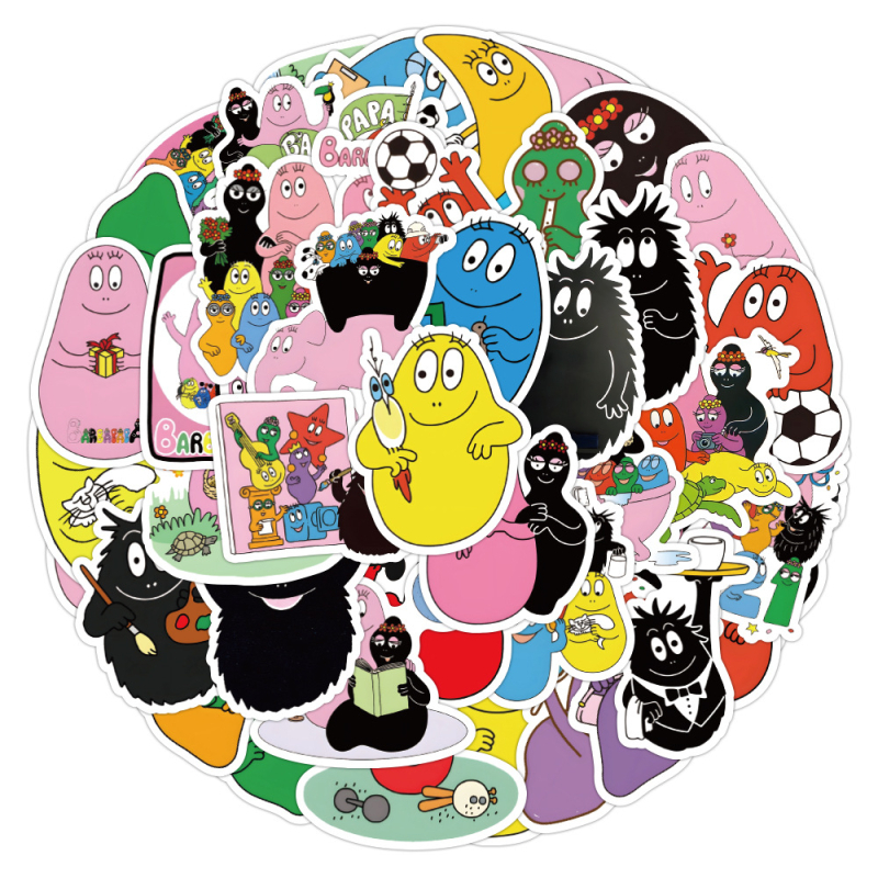 Barbapapa αυτοκόλλητα κινούμένων σχεδίων, σετ 50 τεμάχια, αυτοκόλλητα για αυτοκίνητο, τετράδιο και θήκη κινητού