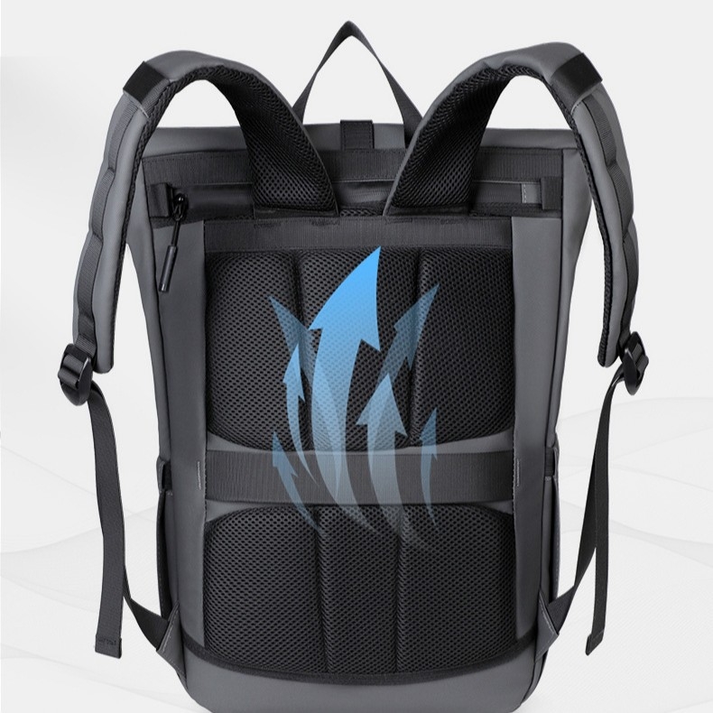 Geantă de laptop impermeabilă, exterior, cu design roll-top, spate din plasă respirabil, capacitate mare; potrivită pentru muncă, navetă și călătorii; compatibilă cu laptopuri de 14 inch.