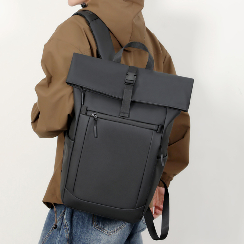Geantă de laptop impermeabilă, exterior, cu design roll-top, spate din plasă respirabil, capacitate mare; potrivită pentru muncă, navetă și călătorii; compatibilă cu laptopuri de 14 inch.
