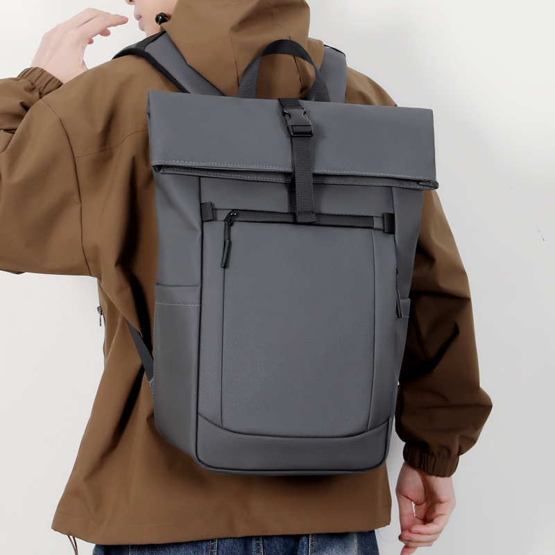 Geantă de laptop impermeabilă, exterior, cu design roll-top, spate din plasă respirabil, capacitate mare; potrivită pentru muncă, navetă și călătorii; compatibilă cu laptopuri de 14 inch.