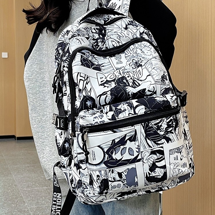 Graffiti ruksak s dizajnom crtića, unisex, 20-35 L, najlon, ulični stil, kompatibilan s 10-inčnim prijenosnim računalom