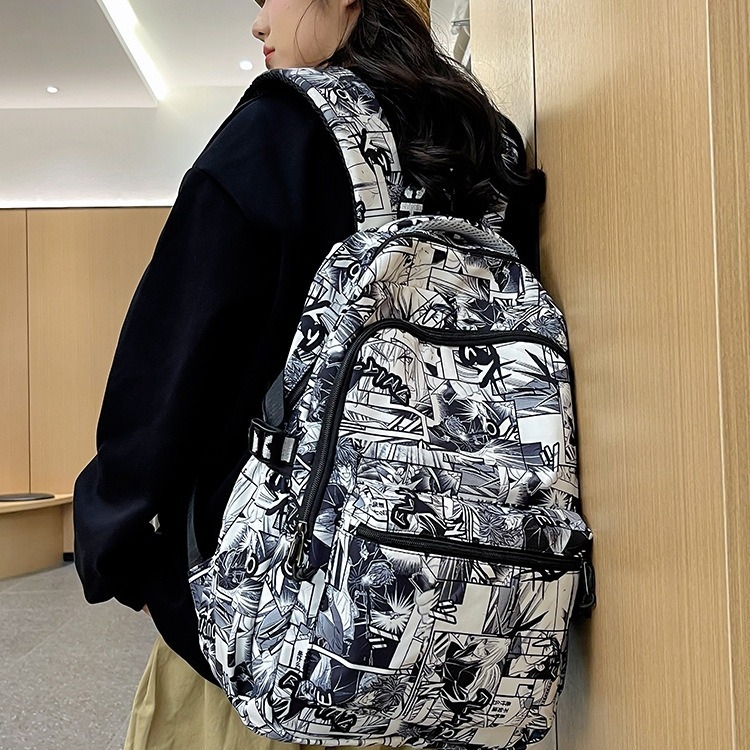 Graffiti ruksak s dizajnom crtića, unisex, 20-35 L, najlon, ulični stil, kompatibilan s 10-inčnim prijenosnim računalom