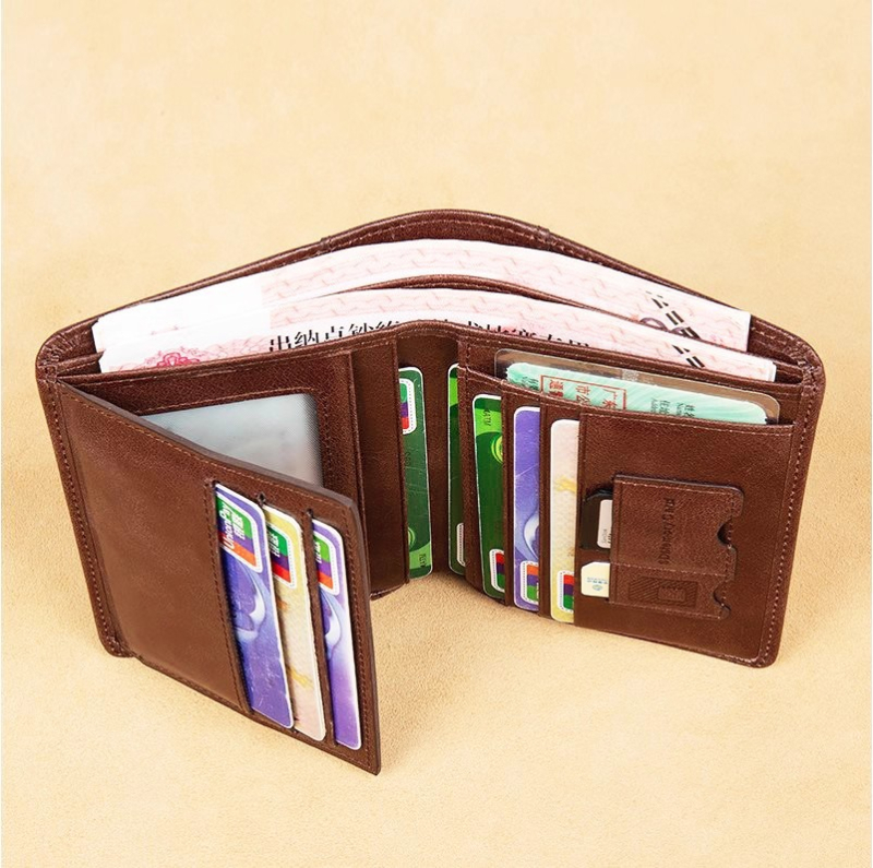 Portofel pentru carduri pentru bărbați, ultra-subțire, all-in-one, design scurt și compact, piele PU moale, mai multe buzunare pentru carduri