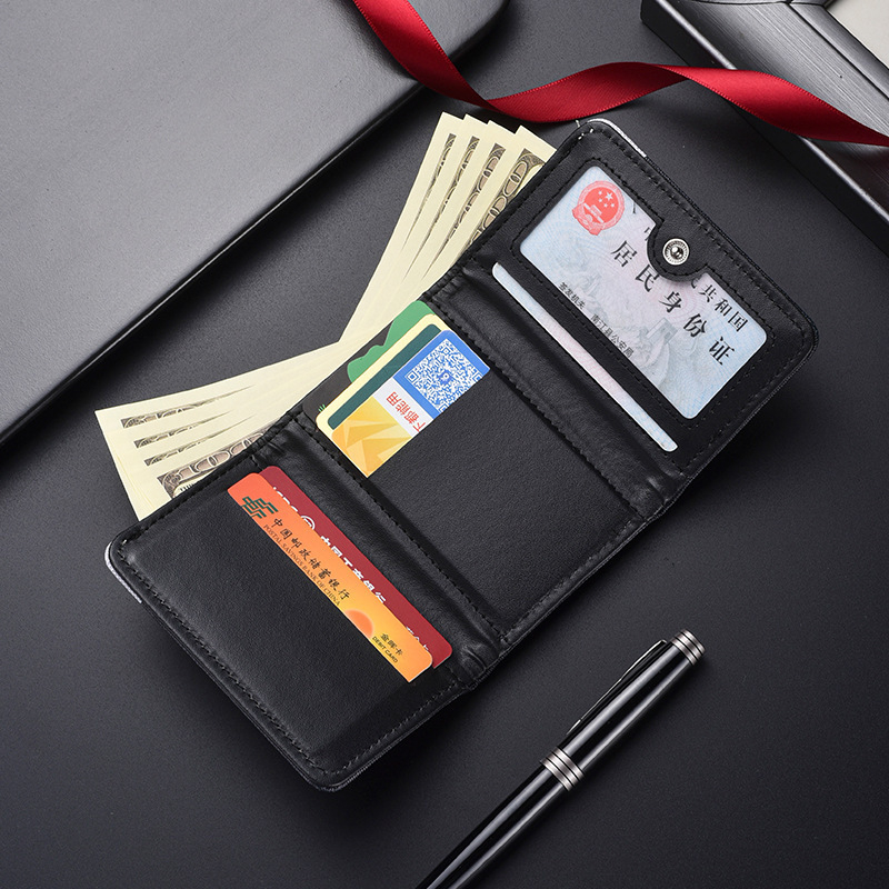 Portofel PU subțire pentru bărbați și studenți, suport vertical pentru carduri și card de identitate, portofel ușor, cu mai multe carduri