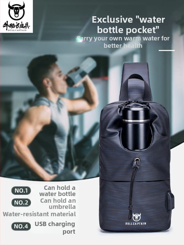 Geantă de piept pentru bărbați din pânză Oxford, cu suport pentru sticlă, port USB, crossbody lejer, buzunar pentru dispozitiv de 8 inch
