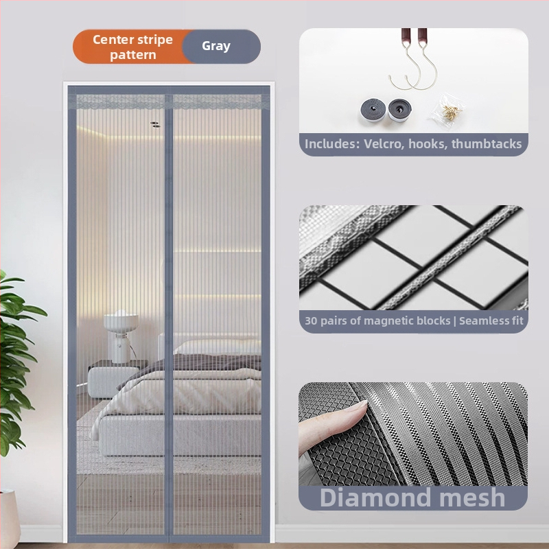 Záves na dvere s moskytiérou s diamantovou sieťkou, montáž bez vŕtania, odolný voči poškriabaniu domácimi zvieratami, deliaca stena na balkón a spálňu, moderný minimalistický štýl