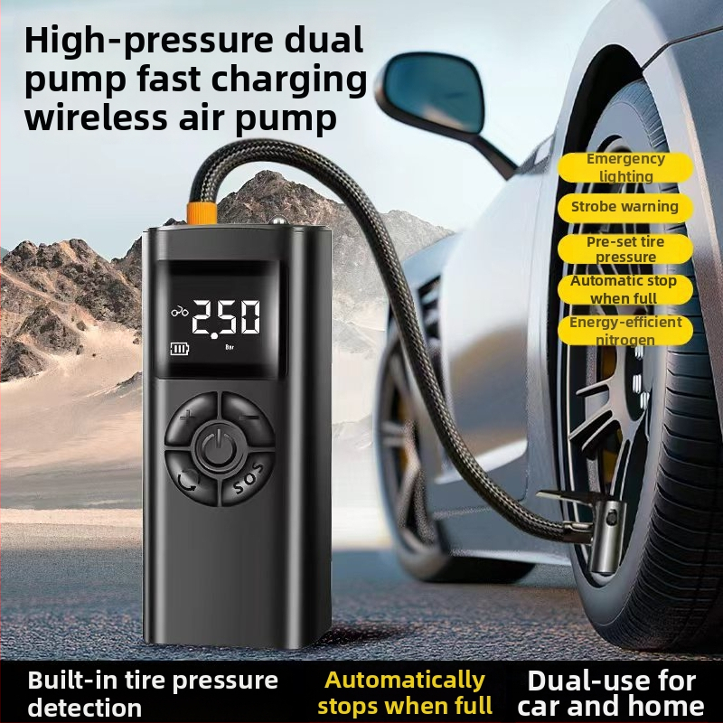 Chongqishi hordozható autógumi pumpa digitális kijelzővel, vezeték nélküli, újratölthető, 12V magasnyomású elektromos pumpa