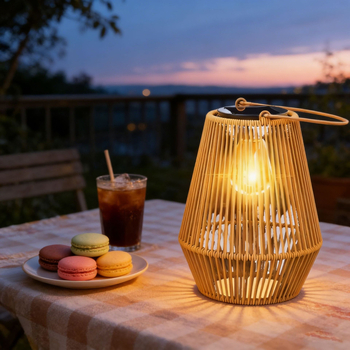 Rustični stil sjenilo lampe od imitacije ratana, šuplje, cilindrično/konusno, za vrt i kampiranje sa solarnim svjetlima