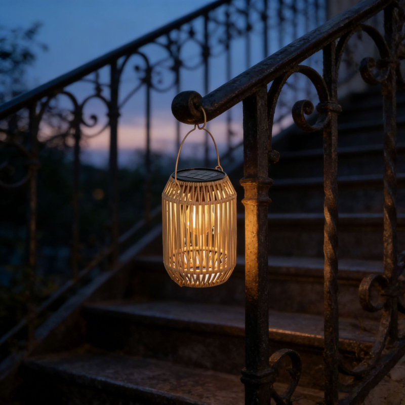 Rustični stil sjenilo lampe od imitacije ratana, šuplje, cilindrično/konusno, za vrt i kampiranje sa solarnim svjetlima