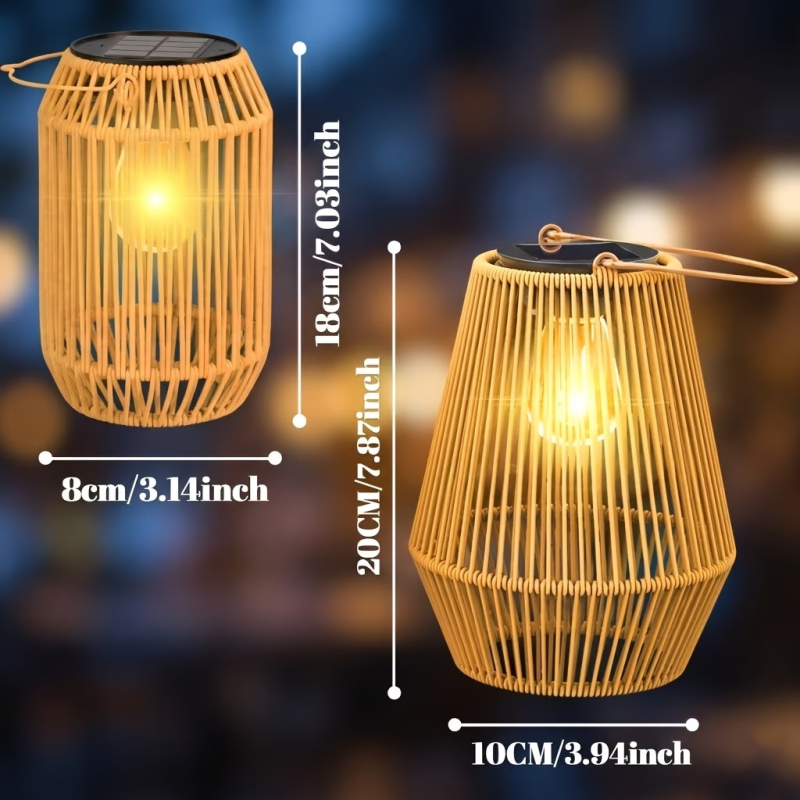 Rustični stil sjenilo lampe od imitacije ratana, šuplje, cilindrično/konusno, za vrt i kampiranje sa solarnim svjetlima
