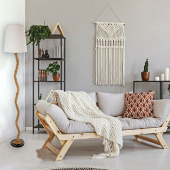 Američka retro podna lampa od konopnog užeta, ručno izrađena, s platnenim sjenilom za kućnu dekoraciju