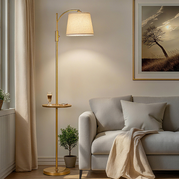 Podna lampa s abažurom od lanenog tkanina, metalno tijelo od željeza, LED rasvjeta, okretni prekidač; pogodna za dnevni boravak, spavaću sobu ili radnu sobu; moderan minimalistički dizajn
