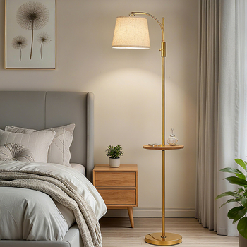 Podna lampa s abažurom od lanenog tkanina, metalno tijelo od željeza, LED rasvjeta, okretni prekidač; pogodna za dnevni boravak, spavaću sobu ili radnu sobu; moderan minimalistički dizajn