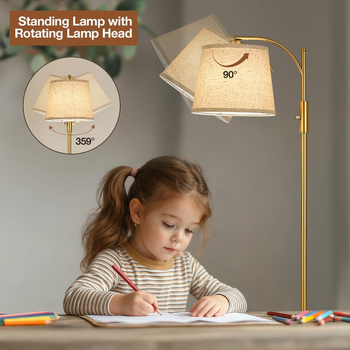 Podna lampa s abažurom od lanenog tkanina, metalno tijelo od željeza, LED rasvjeta, okretni prekidač; pogodna za dnevni boravak, spavaću sobu ili radnu sobu; moderan minimalistički dizajn