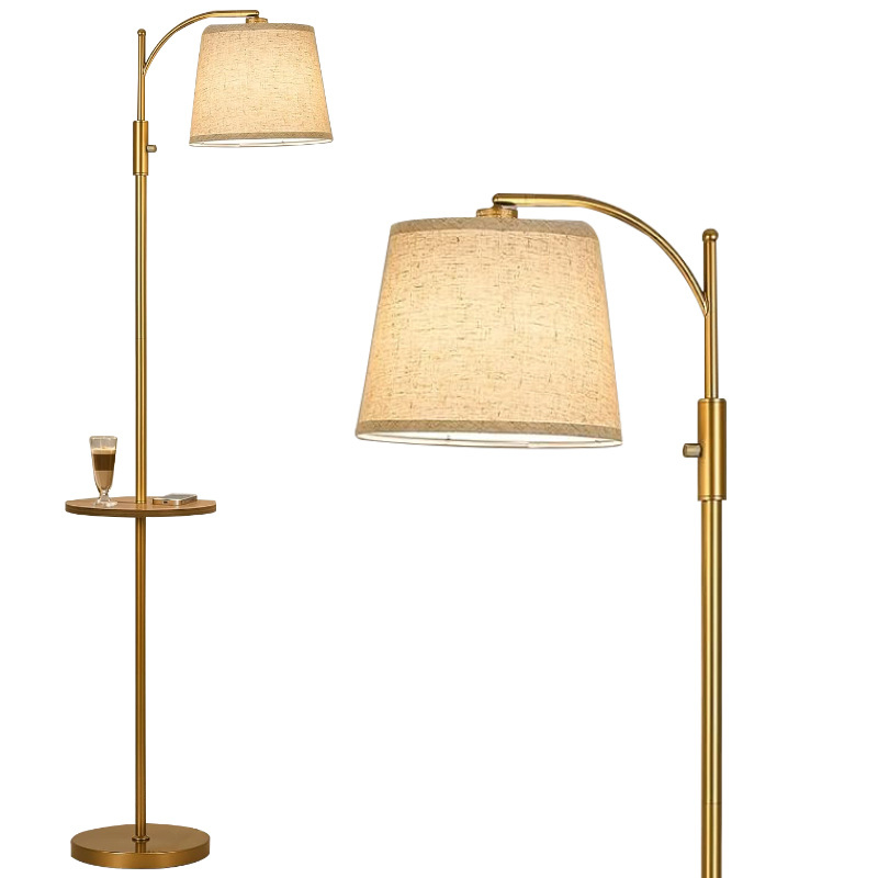 Podna lampa s abažurom od lanenog tkanina, metalno tijelo od željeza, LED rasvjeta, okretni prekidač; pogodna za dnevni boravak, spavaću sobu ili radnu sobu; moderan minimalistički dizajn