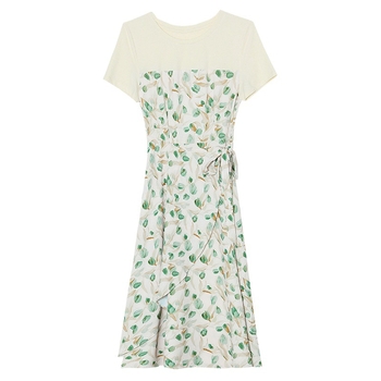 Francia stílusú elegáns virágos chiffon maxi ruha karcsú vonalakkal, illúzió két részes dizájn