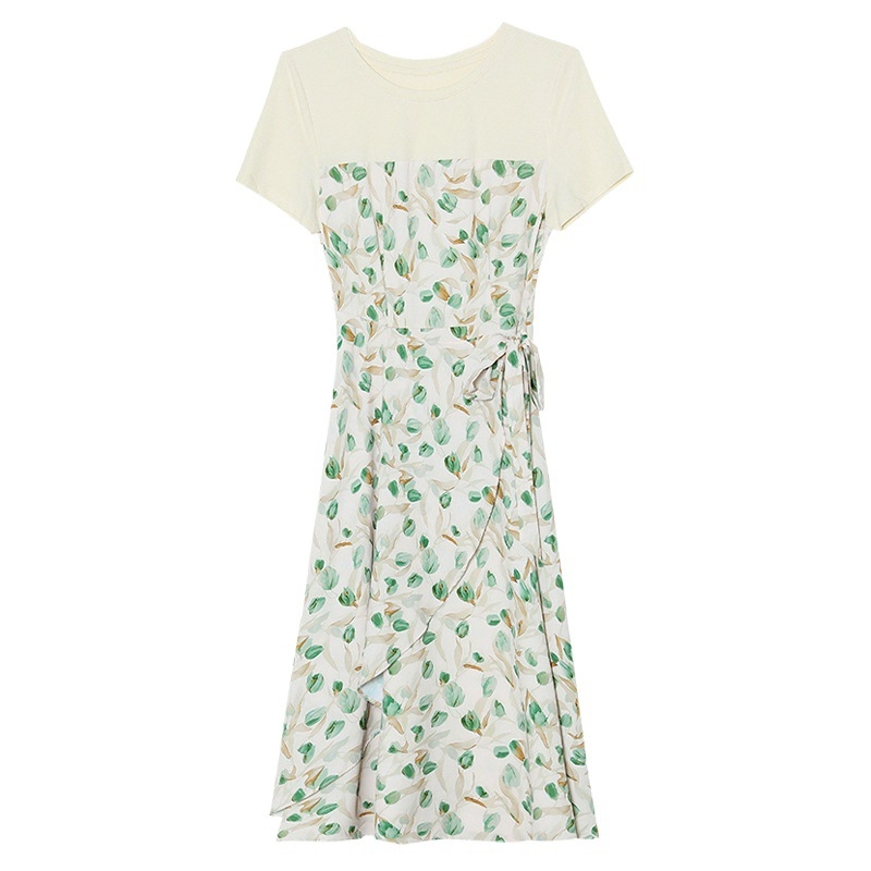 Francia stílusú elegáns virágos chiffon maxi ruha karcsú vonalakkal, illúzió két részes dizájn