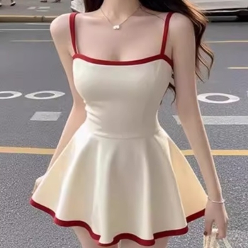 Női spagetti pántos ruha, nyári koreai stílus, karcsúsított szabás, bodycon, rövid A-vonalú ruha